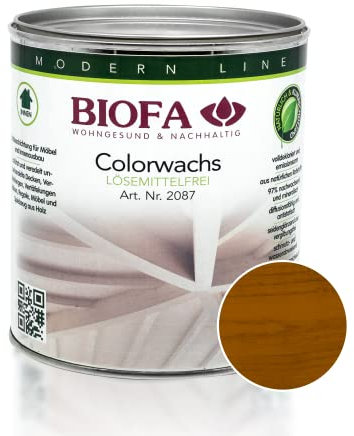 BIOFA Colorwachs lösemittelfrei farbig natürliche Holz-Wachs-Lasur mit Carnaubawachs für Holzdecken, Möbel, Spielzeug Haselnuss0,375L