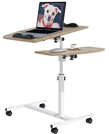 PIPIPOXER laptoptisch Höhenverstellbarer 61-95cm Schreibtisch Computertisch mit 40x40cm Tischplatte+40x20cm Mausablage und 4 drehbare 360 ° Räder für Computer,Laptop,Schlafzimmer,Büro,Bett Holzfarbe