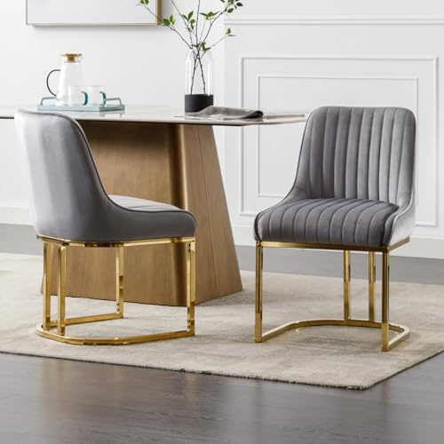 chairus Dining Chairs Set of 2, Kitchen Side Chair with Gold Legs, Gray