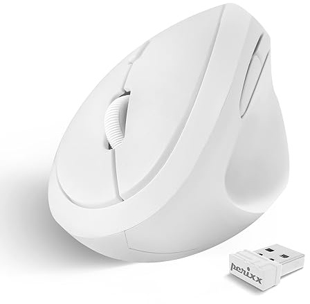 Perixx PERIMICE-719 ergonomisk mus – vertikal design – extra för små handstorlekar och på språng – perfekt för universitet och kontor – vit
