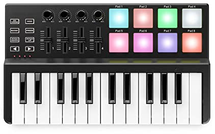 TsoLay Controller Tastiera Midi a 25 Tasti, Controller Midi USB Professionale con 8 Pad Trigger Retroilluminati Colorati, Manopole Rotanti E Software di Produzione Musicale, per Mac E PC