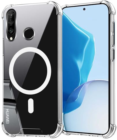 Coqinen Handyhülle für Huawei P30 Lite Hülle, Transparent Magnetisch Schutzhülle mit Kratzfeste PC Rückseite + Stoßfest TPU Bumper, Durchsichtig