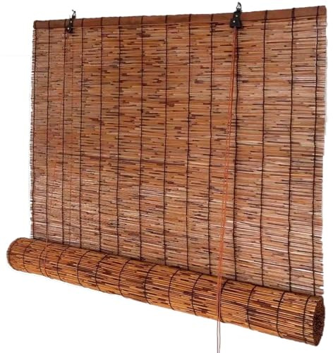 Bambusrollo Wetterfest Aussen Bambus Rollos Retro Schilf Vorhang Sichtschutz Rollo Mit Lifter, 50 60 85 90 120 125 130 145 150 160 165 170 180cm Sonnenschutz Raffrollos Jalousine Für Balkon,Fenster