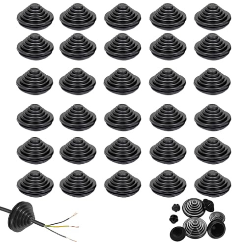 30 Pezzi Occhielli in Gomma Tappi Passacavi Gomma 30mm, Set Passacavi in per Fori, Guarnizioni Spina a Forma di Torre per Cablaggio di Cavi Idraulici (30PCS, 30mm)