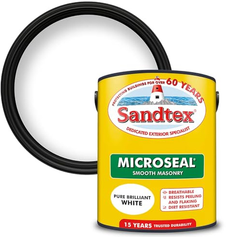 Sandtex Ultra Smooth Masonry Paint 5L – Brilliant White – Weatherproof Exterior Wall Paint – Dirt & Mould Resistant – Durable Long-Lasting Finish