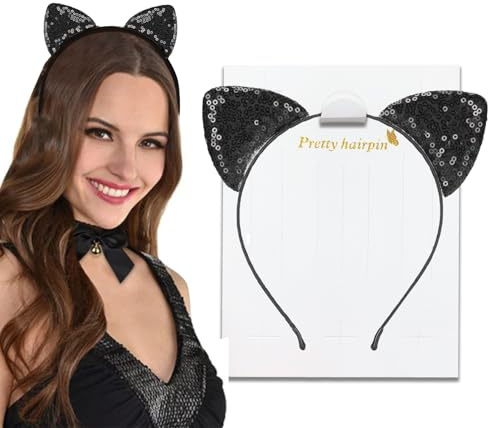 MaNeaz katzenohren haarreif mädchen Katze Ohren Stirnband Pailletten Stirnbänder Haarreif Katze Geeignet für Halloween-Dekoration, Alltagskleidung] Partybedarf, Karnevalskostüme (altmodisch)