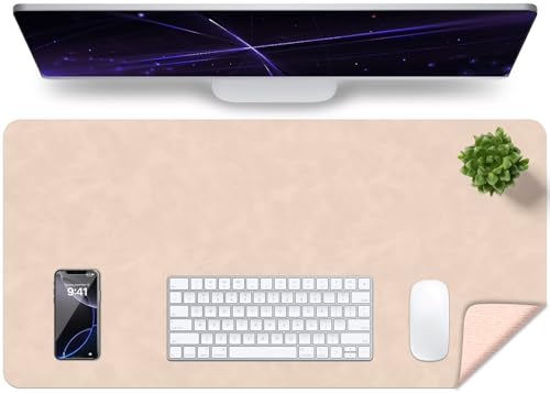 BLESWIN Distressed Leather Desk Pad Protector, Waterproof Computer Desk Mat, Easy Clean Office Desk Mat, Mouse and Keyboard Mats, Desk Matt for Desktop Writing Mat (Apricot, 80x40CM)