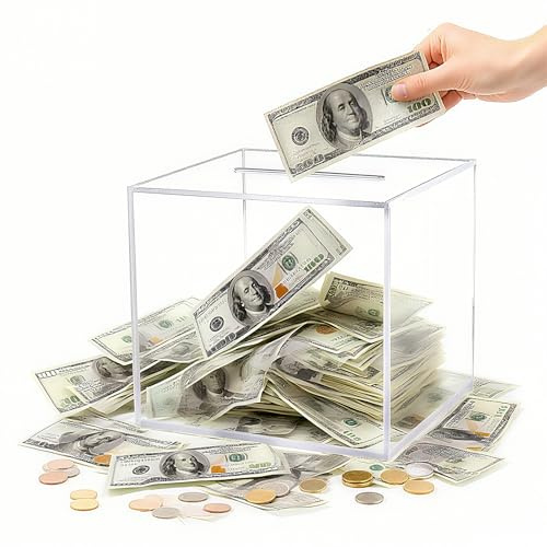 Hucha de Acrílico, 1 Pieza Hucha Transparente, 18 x 18 x 18 cm Alcancia para Banco de Billetes, Grande Huchas, para Regalos de Cumpleaños, Decoración del Hogar, Recuerdos