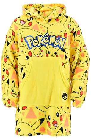 Pokémon Pull à Capuche pour Garçon, Pikachu Sweatshirt Couverture Polaire Douce pour Enfants, Tailles 10 à 16 Ans (FR/ES, Âge, 14 Ans, Taille Normale, Jaune)