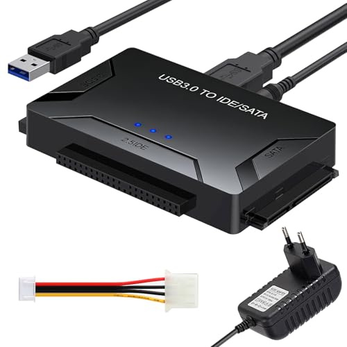 SATA IDE USB-adapter, USB 3.0 till IDE/SATA hårddiskar adapter för 2,5/3,5 tums SATAIDE HDD/SSD extern hårddiskadapter med USB-kabel SAT A-kabel 12 V/2 A strömförsörjning för Windows 10/8/7/XP/Mac OS