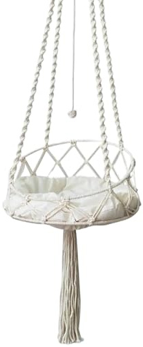 Hamaca para Gatos de macramé con Borla y Bola con Cuerda, Cama oscilante Bohemia Inclinada para Gatos de interior/16x51 Pulgadas
