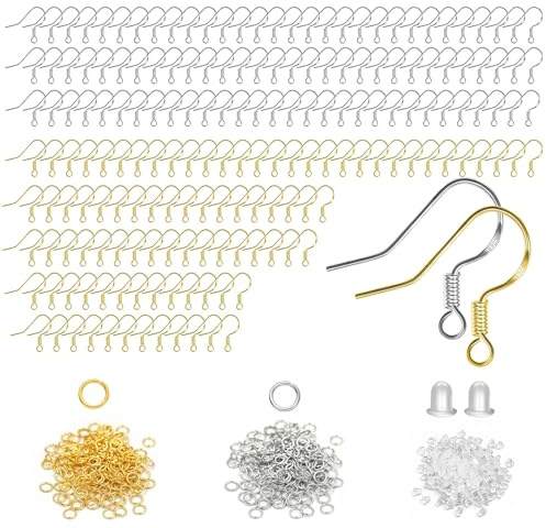 Katyjun 540 Stück Ohrringe Selber Machen Set mit Ohrhaken-Set für Handmade DIY Aus Hochwertigen Materialien Gold aus Kupfer Silber 925 Silberbeschichtung Einfache Handhabung mit Offenen Ösen