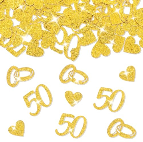 Elegaperma 200 stycken 50 konfetti guld, bordsdekoration gyllene bröllop, gyllene bröllopsdekoration för fester, födelsedagsdekoration, bordsdekoration eller 50 års jubileum bröllopsdekoration