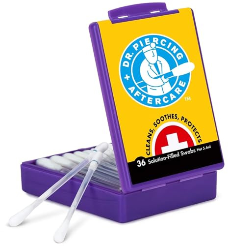 Dr. Piercing Aftercare Swabs – Piercing Bump Saline Solution for Cleansing Earring, Nose, Belly, and Ear Piercings – Gentle Saline Wash for a Refreshing Experience – 36 Easy-to-Use Swabs (1-Pack)