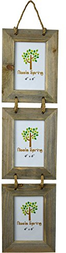 Nicola Spring Hanging 3-Photo Frame - Fits Photo Size 4 x 6 (10 x 15cm) - Pack of 1 - Rustic Natural Wooden Picture Frame Wall Mounted Portrait Orientation Rope Hanging Certificate Poster