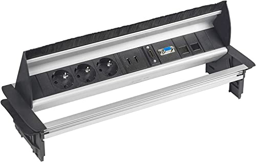 ELBE EL4403A, Regleta multienchufe de aluminio con escobilla y cable de conexión de 1.5 m, negro y gris