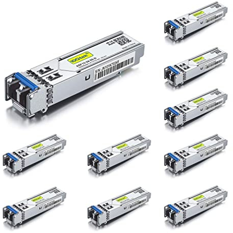 [10 Stück] 1G SFP LX Singlemode Mini Gbic Modul, 1000Base-LX LC Transceiver Kompatibel für Cisco GLC-LH-SMD, Meraki, Ubiquiti UniFi UF-SM-1G, Mikrotik, Netgear, D-Link, TP-Link, Zyxel, Open Switch