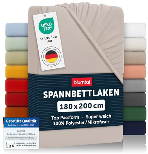Blumtal® 2er Set Spannbettlaken 180x200x30cm aus Microfaser - Oekotex zertifiziertes Bettlaken Spannbettlaken in Taupe