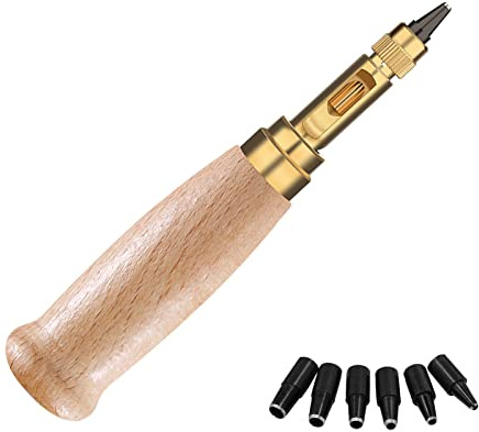 Yoogeer Adjustable Screw Hole Punch Auto Leather Tool Bookbinding Drill Tool Plier Kit,Paper Punch,Craft Punches,Belt Hole Puncher, 6 Tips Sizes 1.5mm 2mm 2.5mm 3mm 3.5m 4mm (Yellow)