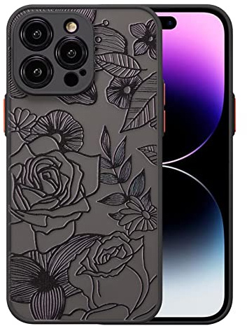 XIZYO Niedlich Rose Blume Hülle für iPhone 13 Pro Max, Schwarz | Ästhetisch Rose Floral Muster, Luxus Vintage Mädchen Stil, Schlanke Dünne, Matt Transluzent Gestaltung, Stoßfest Anti-Gelb