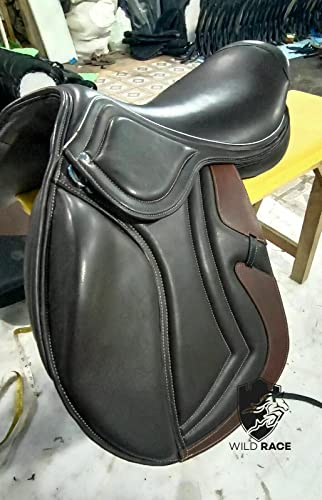 WILD RACE Leather Jumping/Close Contact, Double Flap Changeable Gullets Medium Saddle (18)