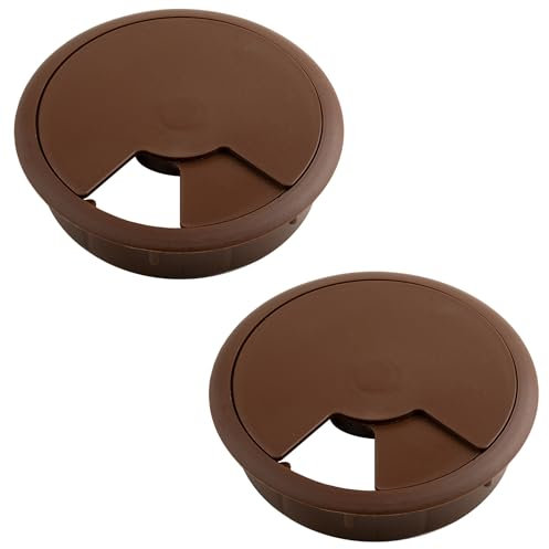 cyclingcolors 2X pasacables 80mm plástico Tapa Redondo Escritorio Mesa Mueble, marrón Oscuro