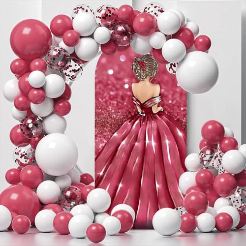 MEHOFOND 3.3 x 7 pies rojo para ceremonia para adultos, vestido de princesa dulce, telón de fondo redondo, marco de arco para fiesta de cumpleaños, boda, novia, ducha, cubierta de arco de Chiara,