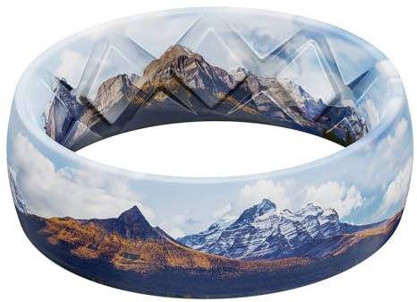 Egnaro Silicone Stylish Wedding Rings for Men, Printed Design, Breathable Rubber Bands 8mm Wide 2mm Thick with Comfort Fit