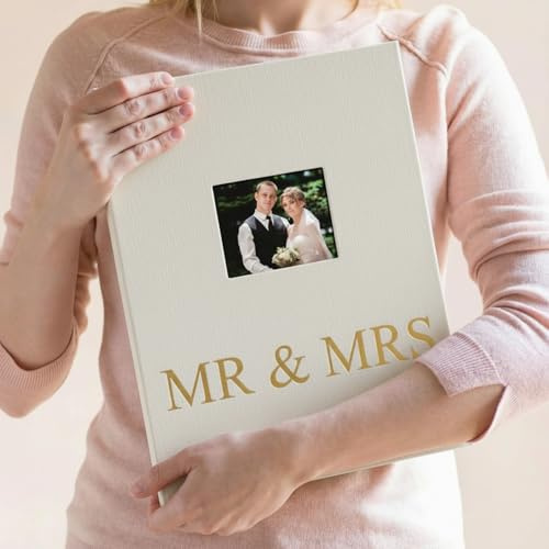 Harloon Mr and Mrs Wedding Photo Album for 4 x 6 Inch Pictures 400 Pockets Wedding Photo Album Book with Front Window Linen Cover for Family Weddings Memory Pictures Anniversary Honeymoon Keepsake
