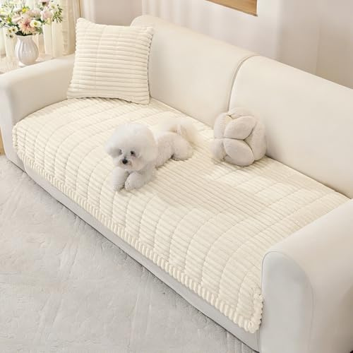 YSTELLAA Sofa Überzug Universelle 1/2/3/4 Sitzer, Anti-Rutsch Sofabezug Flanell, Neu Couch Überzug L/U Form, Gemütlich Sofa Cover Für Wohnzimmer(Beige, 90x160cm)
