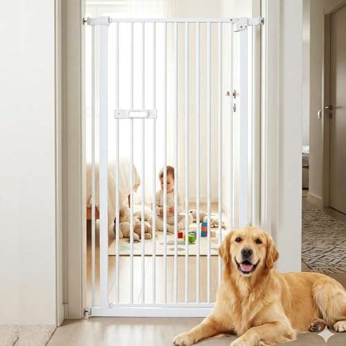 Aeroflexa Cancello extra alto per cani e gatti, Porta per Animali 150 cm, in metallo, larghezza 75-85 cm, porta a doppio effetto, chiusura automatica, senza foratura, Adatto per corridoi/salotti