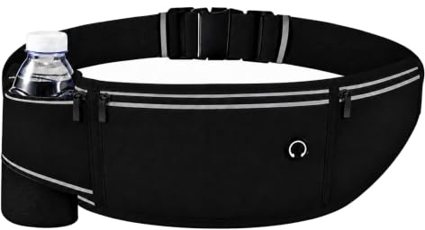 Qoibraze Running Belt with Water Bottle, Phone Holder, 3 Pockets, Black