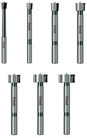 Freud Juego de brocas Forstner de borde dentado de precisión con bordes de corte inclinados para agujeros inferiores, de bolsillo y superpuestos, incluye 7 brocas, 1/4 a 1 pulgada - PB-107B