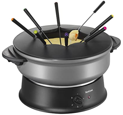 Tefal WK3020 - Wok y fondue compactas, 1200 W, recubrimiento antiadherente, negro/plateado