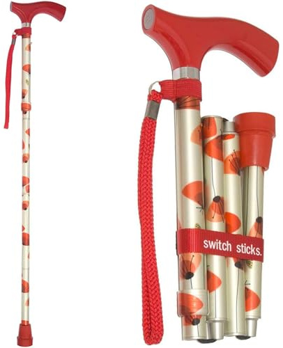 Switch Sticks Walking Cane for Men or Women, Foldable and Adjustable from 32-37 Inches, FSA and HSA Eligible, Poppies