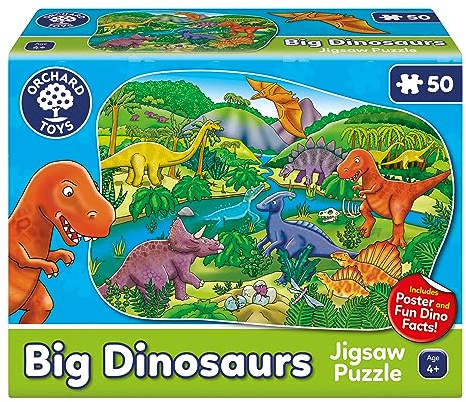 Orchard Toys Big Dinosaurs Jigsaw Puzzle for Kids - Large, 50-Piece, Dinosaur Floor Puzzles for 4+ Year Olds - Giant Games and Educational Toys for Children, Toddlers, Boys and Girls - 58 x 40 cm