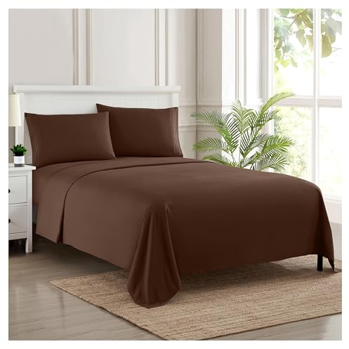 Sweet Home Collection Luxury Bedding Set with Flat, Fitted Sheet, 2 Pillow Cases, Microfiber, Brown, King