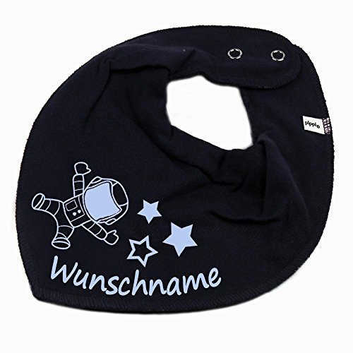 HALSTUCH mit Namen oder Text personalisiert für Baby oder Kind aus Baumwolle in Einheitsgröße Astronaut blau