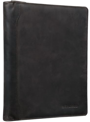 STILORD 'Arvid' Leder Konferenzmappe Vintage Dokumentenmappe A4 mit Ringmechanik 13,3 Zoll Schreibmappe Aktenmappe Ringbuch, Farbe:dunkel - braun