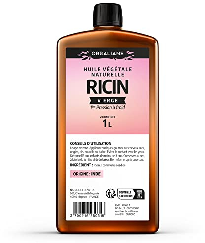Huile de ricin 1 litre - Pure et Naturelle - barbe, Cheveux, cils, Ongles, Peau