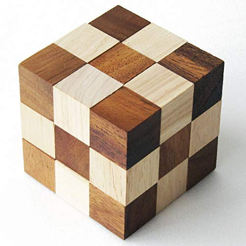 Ormkub 3 x 3 massiv trä hjärna teaser/pussel, från 8 år. Svårighetsgrad: Högvärdig Lösning med illustrationer på engelska – fälla ut och försök att forma kuben.