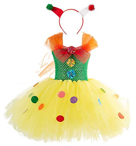 HIHCBF Circus Clown Girl Costume Handmade Tutu Dress Kids Funny Role Play Halloween Christmas Carnival Outfits w/Hair Hoop 3T