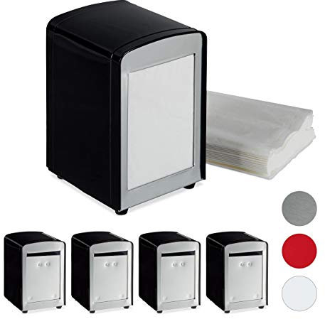 5 x Serviettenspender Retro, Metall, kleine Gastro Serviettenhalter für Eisdiele, Café, Bistro, HBT: 15x9,5x11, schwarz