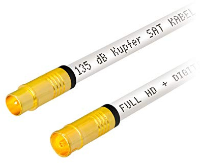 HB-DIGITAL HDTV - Cavo antenna in rame puro IEC da 15 m, schermatura a 5 strati, max 135 dB, cavo coassiale con connettori a compressione placcato oro, 1080p Full HD UHD Ultra 4K, spina bianca