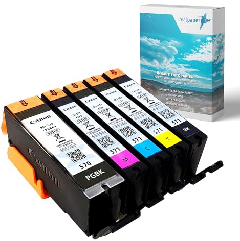 realpaper Bundle 5 Originale Canon Setup Druckerpatronen PGI-570 CLI-571 für Canon Pixma MG5750 MG5751 MG6850 MG6851 TS5050 TS5051 TS6050 TS6051 TS8050 TS8051 [+25 Blatt Fotopapier der Marke
