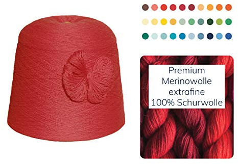 Strickwolle 1 kg 1000g Merinowolle Extrafine 100% Schurwolle Schafwolle Handstrick Wolle zum Stricken Häkelwolle Häkeln Garn Nadel 2,5 3 3,5 4 - Rot