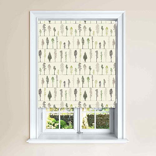 Lister Cartwright All Over Tree Green, & Natural Blackout Roller Windows Blinds Easy Fit Child Safety Cut To Size Fixing Included Made to Measure (Green, 60 x 140 cm)