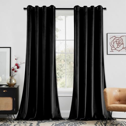 MIULEE Samtvorhang mit Ösen, Vorhänge Blickdicht 140x280 cm Schwarz, 2er | Weicher Gardinen Blickdichter Samtvorhang mit Ösen, Thermoverdunkelnd, Moderner Luxus für Wohnzimmer & Schlafzimmer