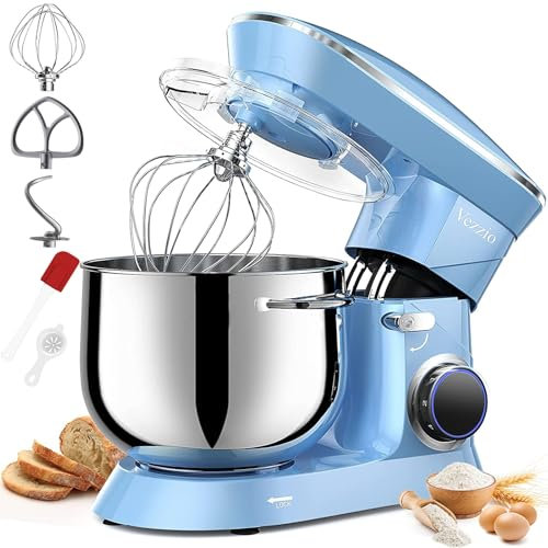 Vezzio 9.5 Qt Stand Mixer, 10-Speed Tilt-Head Food Mixer, 660W Kitchen Electric Mixer with Stainless Steel Bowl, Dishwasher-Safe Attachments for Most Home Cooks (Blue)