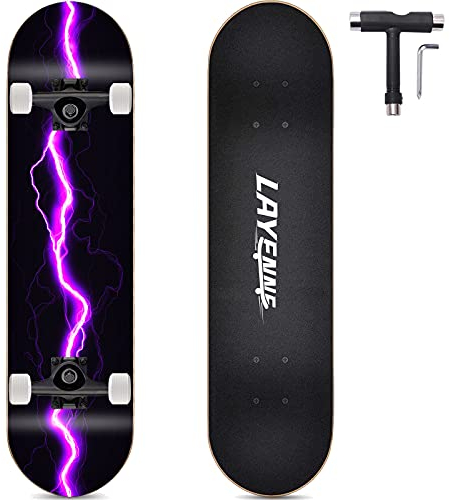 Completo Skateboard Professionale,tavola in acero a 8 strati,31'' x 8'' skateboard double kick deck concavo,Adatto per adulti, principianti, ragazzi, ragazze, adolescenti, bambini-purple